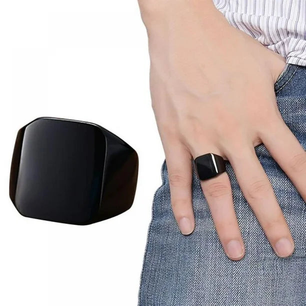 Fashion Rings Square Big Width Signet Rings Titanium Steel Man Silver Black Men Ring Jewelry