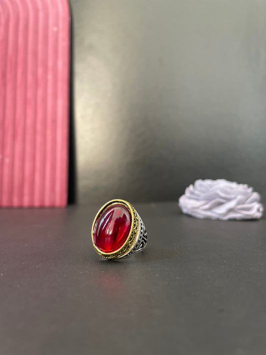 Turkish Ring Aqeeq Stone RED